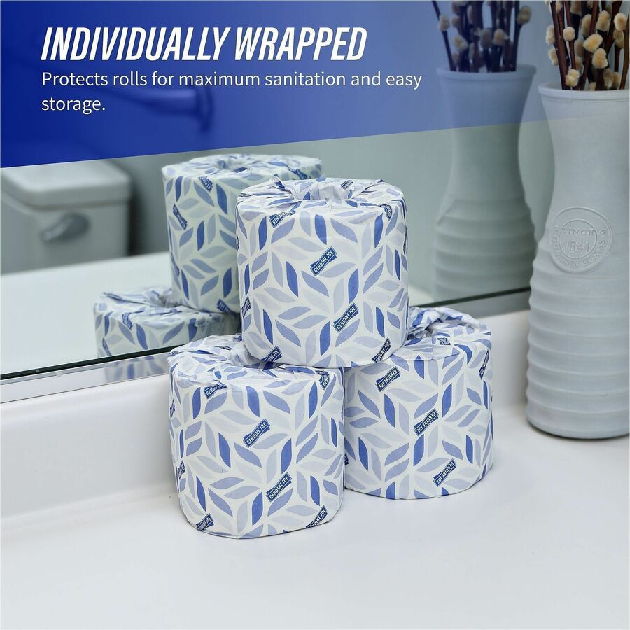 25500-96 Genuine Joe 2-PLY Universal Bath Tissue, Sheet Size: 4" W x 3.5" L, Embossed, 500 sheet roll, 96 per case — FREE SHIPPING*