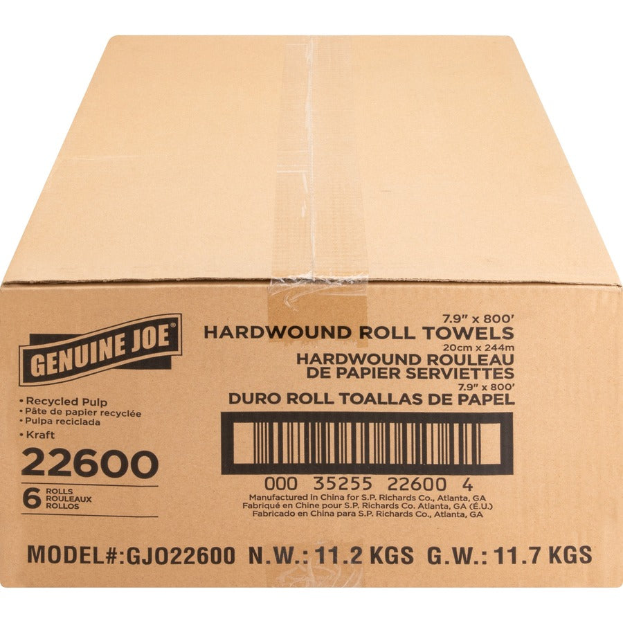 75004324 Genuine Joe® Universal Hard Wound Roll Towel, Natural, 800' roll, 6 per case — FREE SHIPPING*