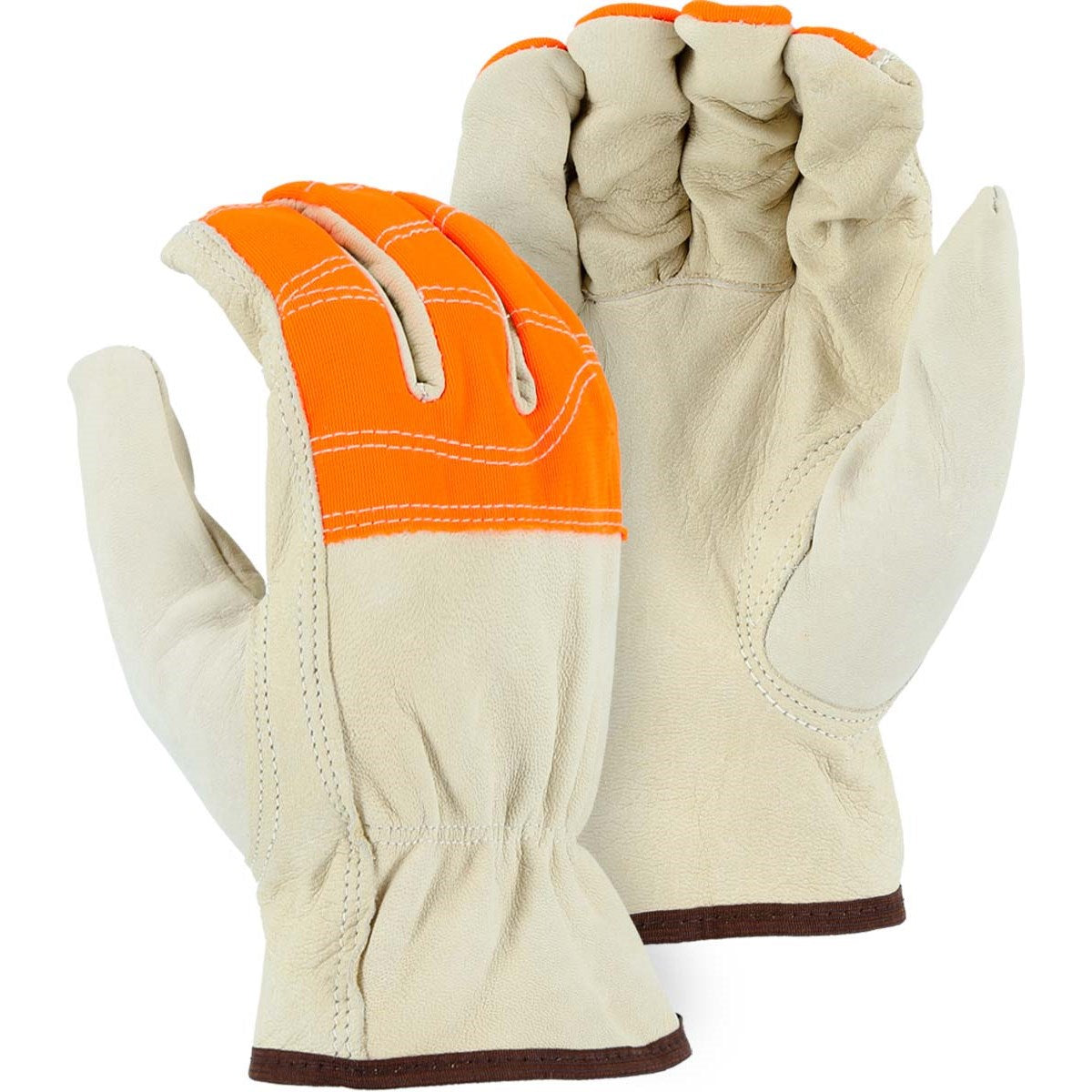 1554HVO Majestic Goatskin Drivers Glove with Hi-Viz Cloth Fingers — 12 Pairs or 120 Pairs — FREE SHIPPING*