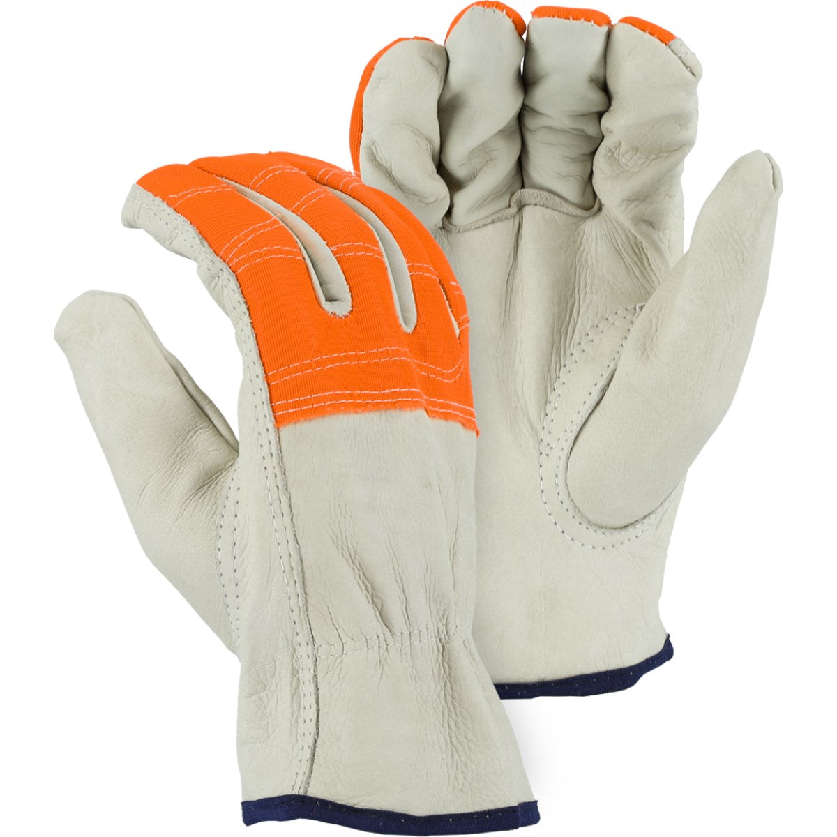 2510HVO Majestic Cowhide Drivers Glove with Hi-Viz Cloth Fingers — 12 Pairs or 120 Pairs — FREE SHIPPING*