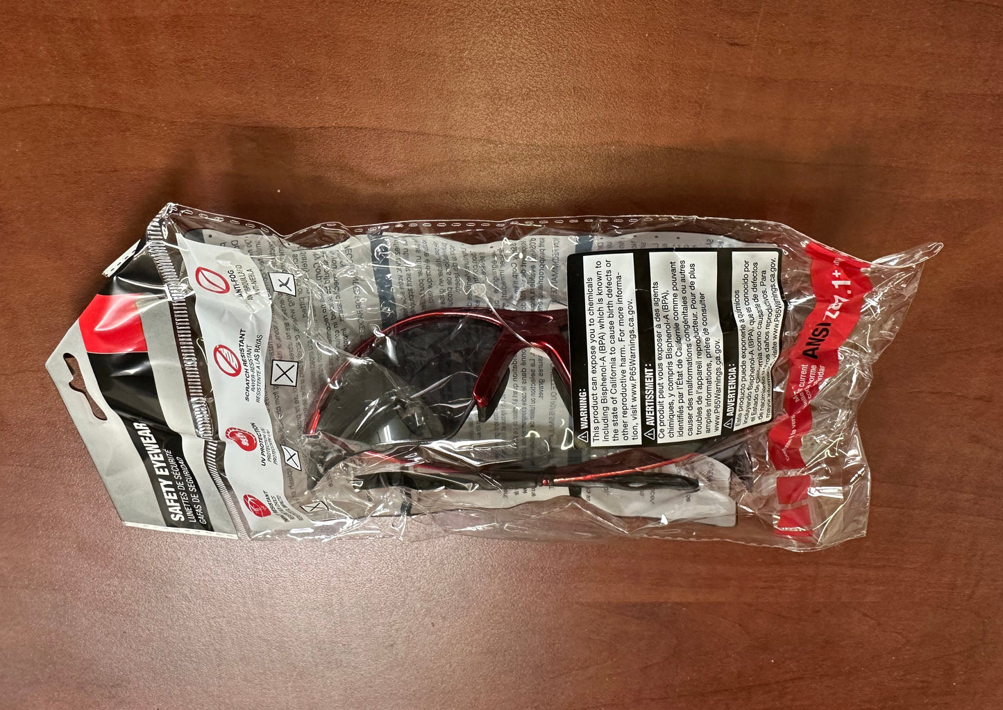 Diamondbacks™ High-impact Anti-fog Scratch Resistant Wrap-around Gray Lens Red Frame Safety Glasses