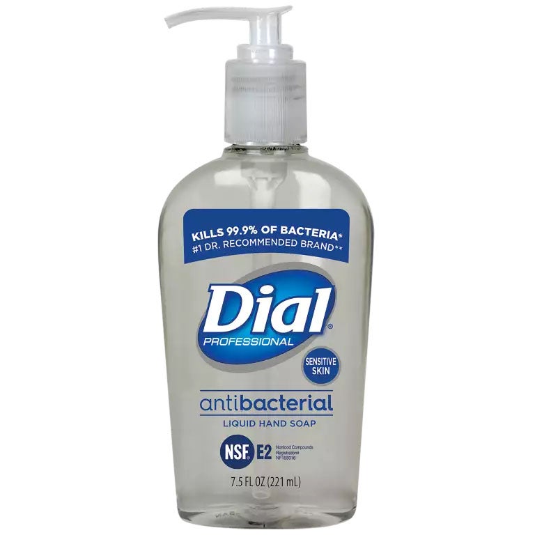 Dial® Professional Sensitive Skin Antibacterial LIQUID Hand Soap, E2, 7.5 oz Pump Bottle - 12/cs