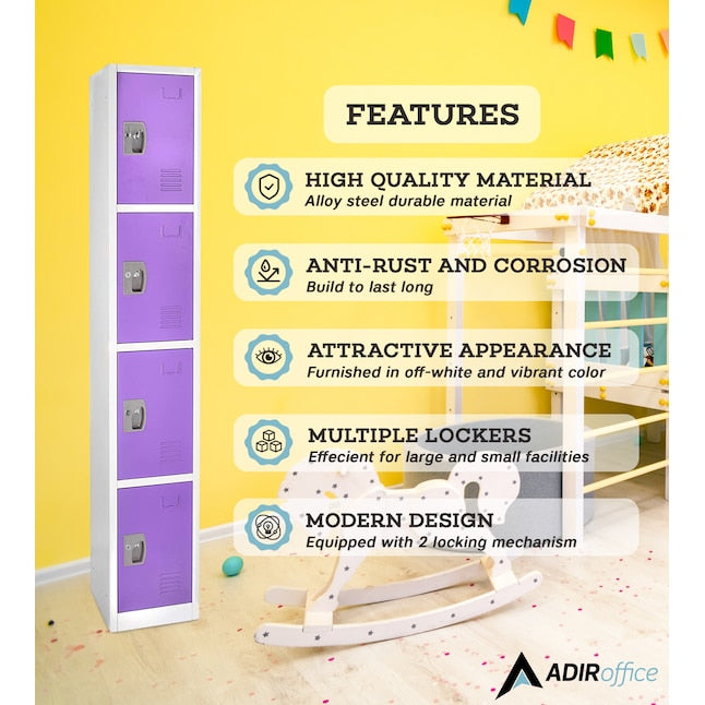 72 in. H x 12 in. W 4-Compartment Steel Storage Locker, Purple — FREE SHIPPING*