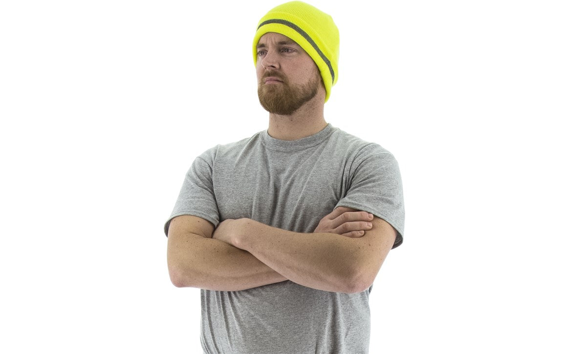 75-8201 Majestic Hi-Viz Beanie with Reflective Striping — 1 Each or 120 Each — FREE SHIPPING*