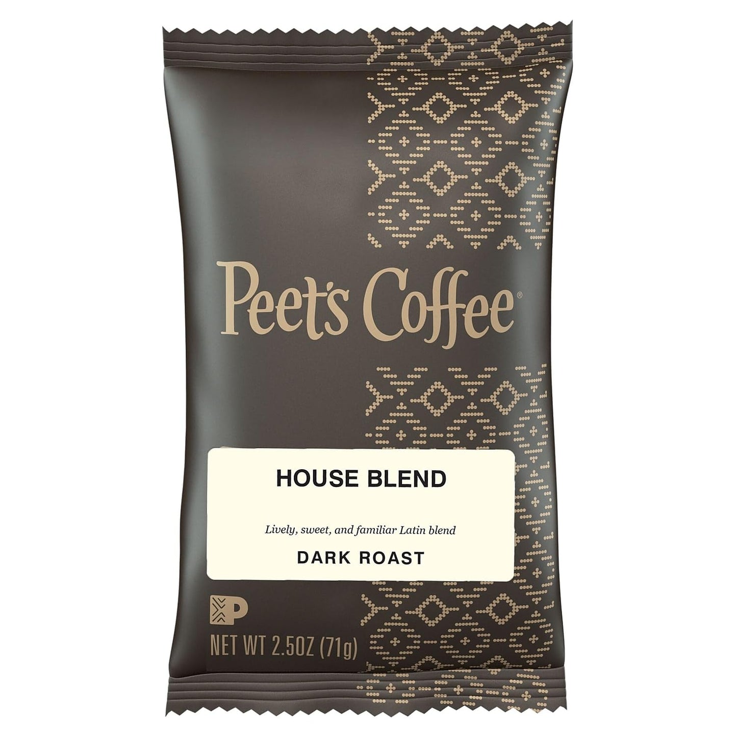 Peet's Coffee House Blend Ground Coffee, Dark Roast, 2.5 oz Portion Packs- 18/cs