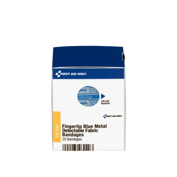 FAE-3040 SmartCompliance First Aid Kit Refill, Fingertip Blue Metal Detectable Fabric Bandages - 20/Bx