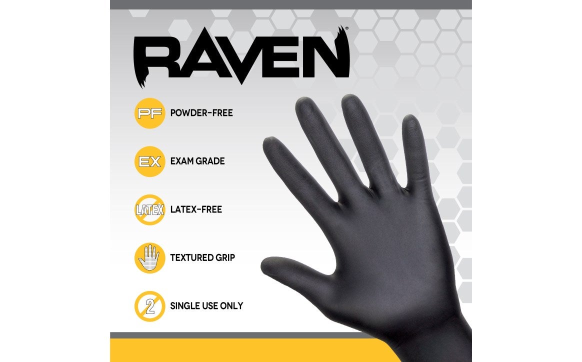 SAS Raven® Powder-Free Nitrile 7 Mil Exam Grade, ASTM D6978 Fentanyl, Disposable Gloves, Black — Case of 600 Gloves — FREE SHIPPING*