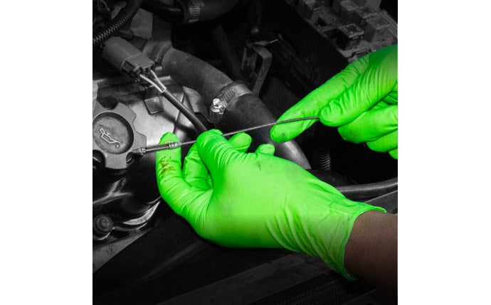 SAS Raven® InVue Powder-Free Nitrile 7 Mil Exam Grade, ASTM D6978 Fentanyl, Disposable Gloves, High-visibility Green, 100/bx -10 bx/cs