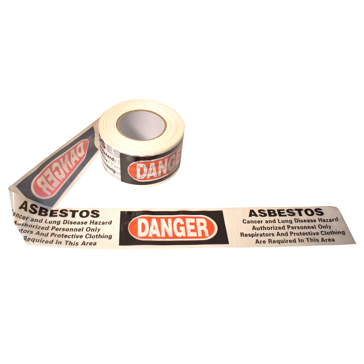White Barricade Tape with 2 Color Print "DANGER" and "ASBESTOS" plus Warning, 3" X 1000' Per Roll - 12 rl/cs