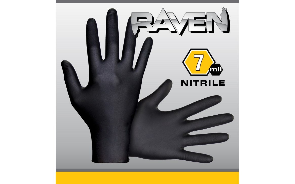 SAS Raven® Powder-Free Nitrile 7 Mil Exam Grade, ASTM D6978 Fentanyl, Disposable Gloves, Black — Case of 1,000 Gloves — FREE SHIPPING*
