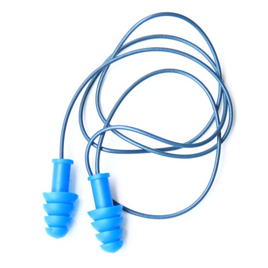 Cordova Encore™ Blue Metal-Detectable TPR Ear Plugs w/Blue PVC Cord, NRR 27 Db - 100 pr/bx