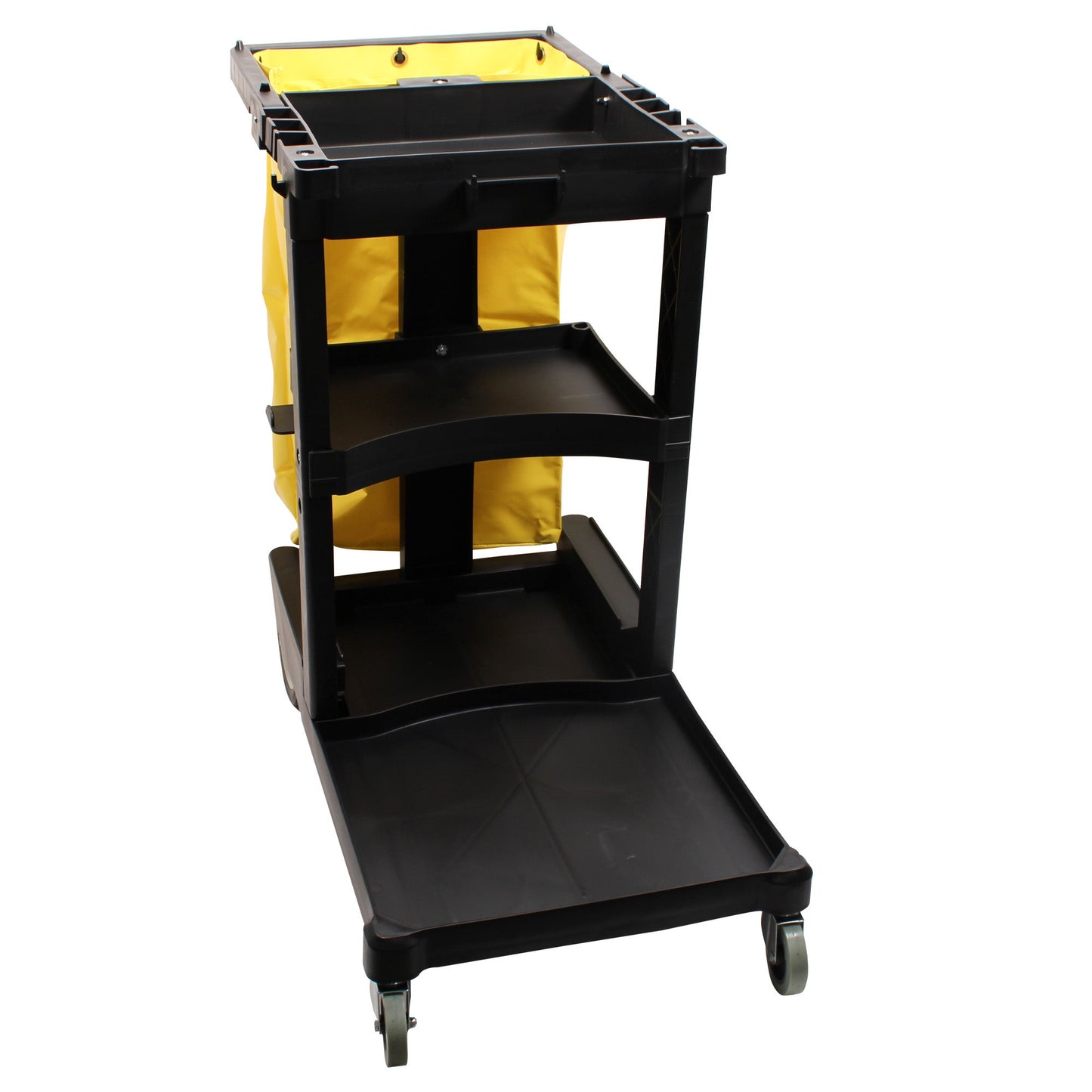 Performance Plus™ 3 Shelf Janitor Cart w/Zippered Yellow Vinyl Bag, Black - 1 Cart