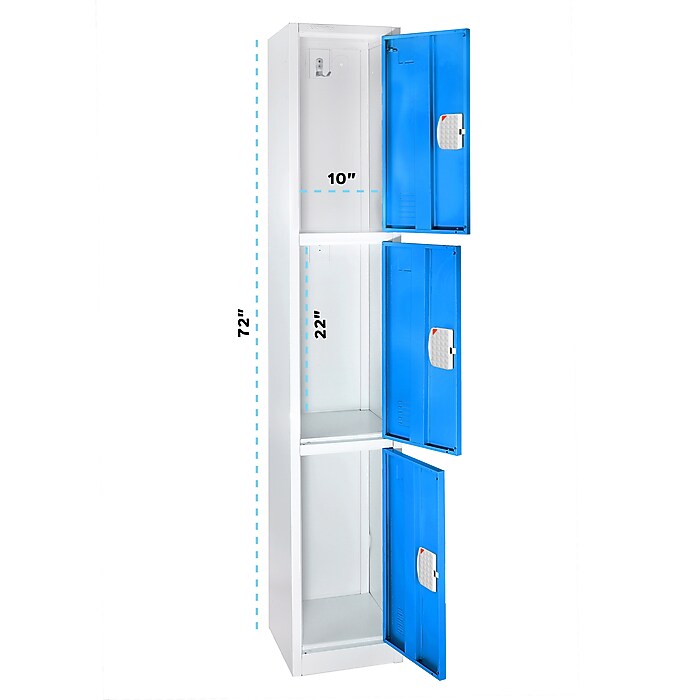72" H x 12" W Triple Tier Steel Storage Locker with Digital Lock, Blue — FREE SHIPPING*