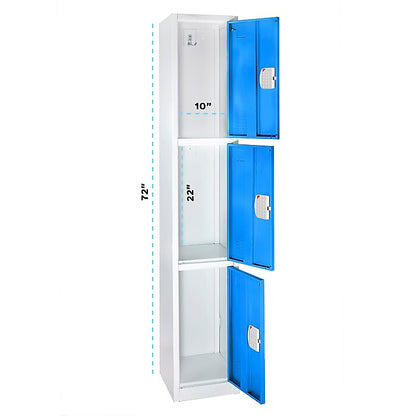 72" H x 12" W Triple Tier Steel Storage Locker with Digital Lock, Blue — FREE SHIPPING*
