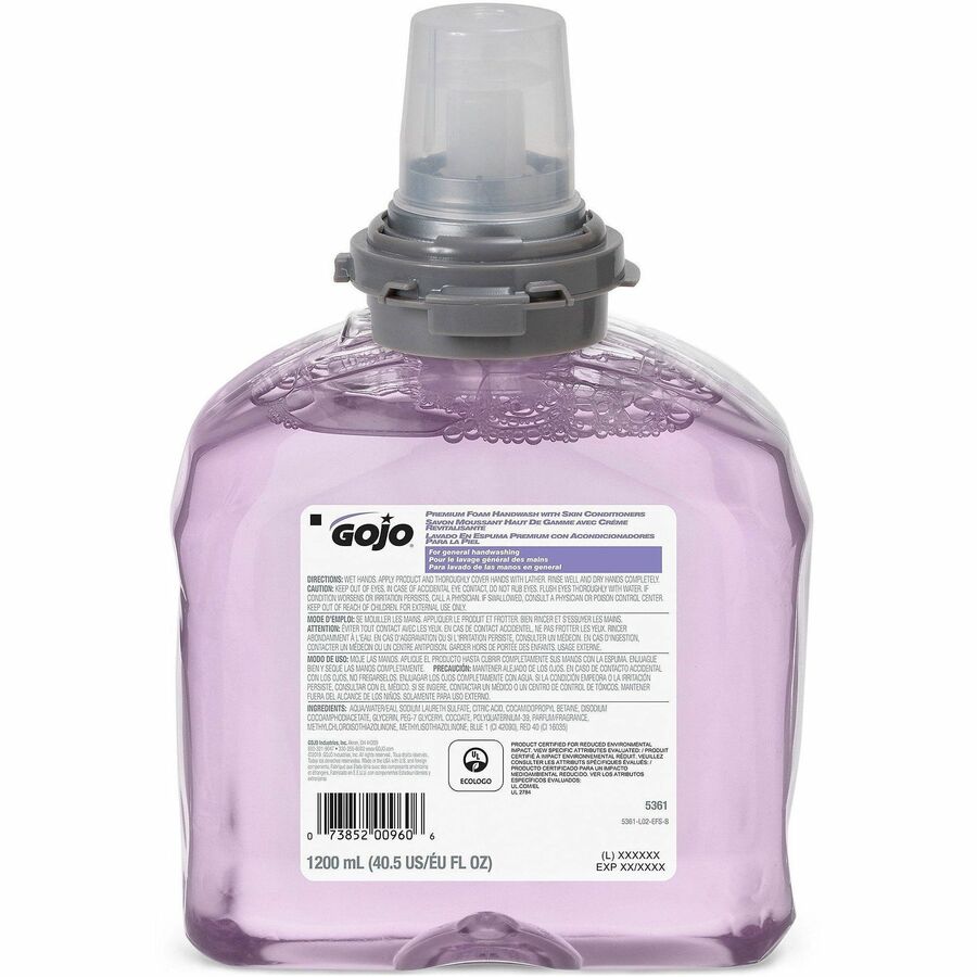 5361-02 Gojo® TFX Premium Foam Handwash, Fresh Scent, 1200 ml Refill Cartridge - 2 per case — FREE SHIPPING*