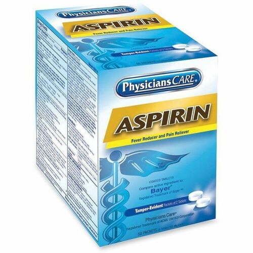 90014 PhysiciansCare Aspirin Medication, 325mg, 50 Packets of Two Tablets