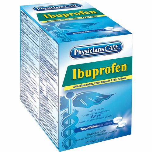 90015 Ibuprofen Pain Reliever Medication 200mg, 50 Packets of Two Tablets