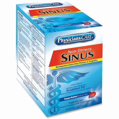 90087 PhysiciansCare Non-Drowsy Sinus Medicine, Single Dose Packets - 50 per box