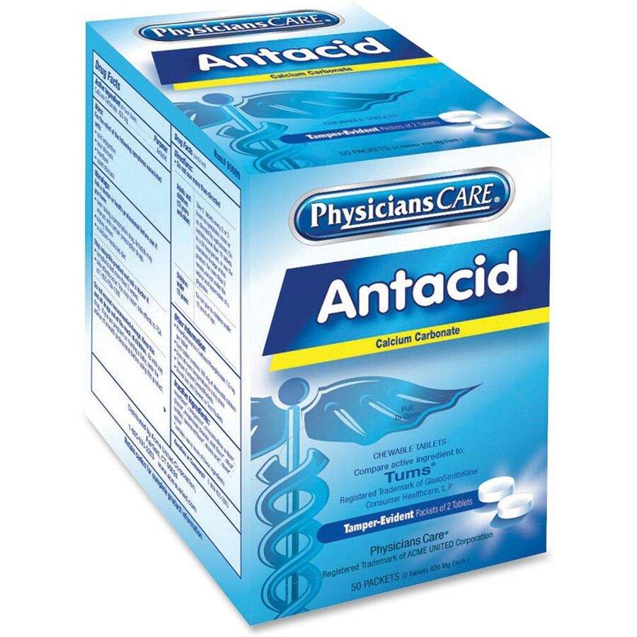 90089 PhysiciansCare Antacid Heartburn Medication, 420mg, 50 Packets of Two Tablets