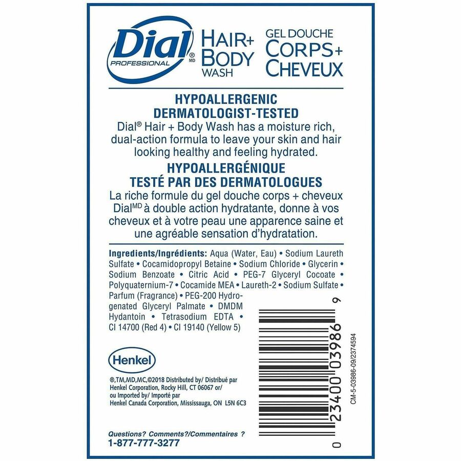 Dial® Professional Hair + Body Wash, LIQUID, Unisex Fragrance, Gallon - 4/cs