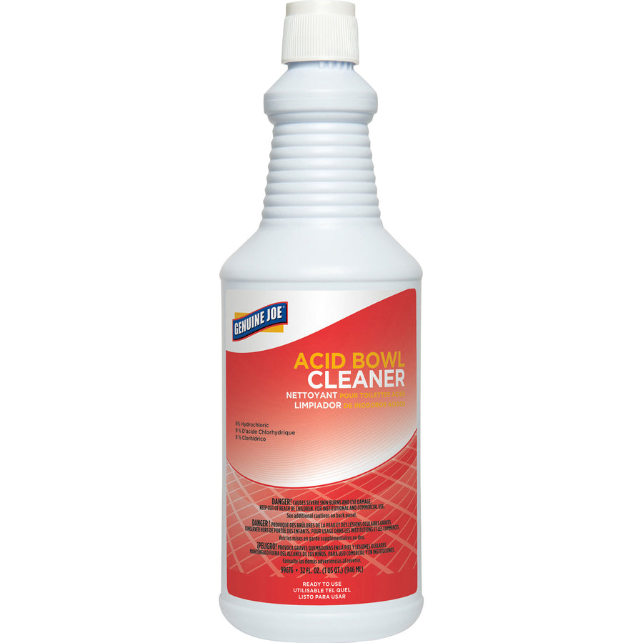 Genuine Joe Acid Toilet Bowl Cleaner, 9% HCL, Aqua Marine, Pleasant Scent, Flip Top Quart Bottle - 12 per case — FREE SHIPPING*