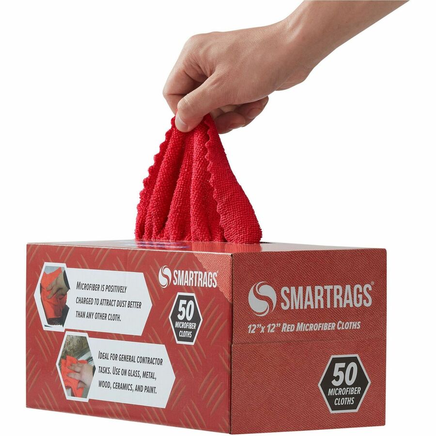 SmartRags 12" x 12" LIGHT WEIGHT Microfiber Cloths in Dispenser Box, Choose Your Color: 50/bx or 8 bx/cs