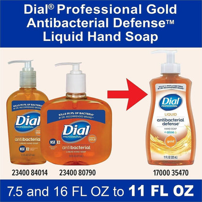 35470 Dial® Professional Antibacterial Defense™ Gold LIQUID Hand Soap + Aloe, 11oz Pump Bottle, 12 per case — FREE SHIPPING*