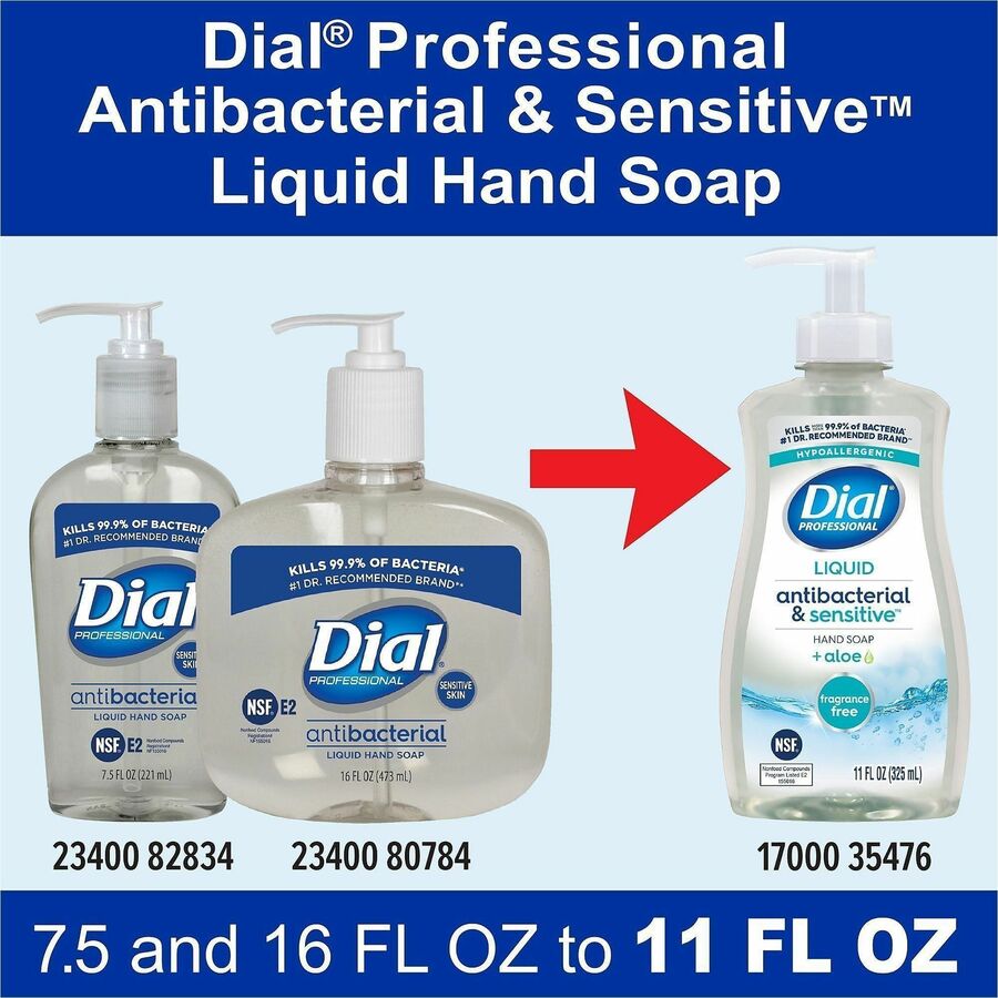 35476 Dial® Professional Scent-Free Sensitive Skin Antibacterial Liquid Hand Soap, 11oz Pump Bottle, 12 per case — FREE SHIPPING*