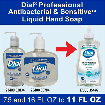 35476 Dial® Professional Scent-Free Sensitive Skin Antibacterial Liquid Hand Soap, 11oz Pump Bottle, 12 per case — FREE SHIPPING*