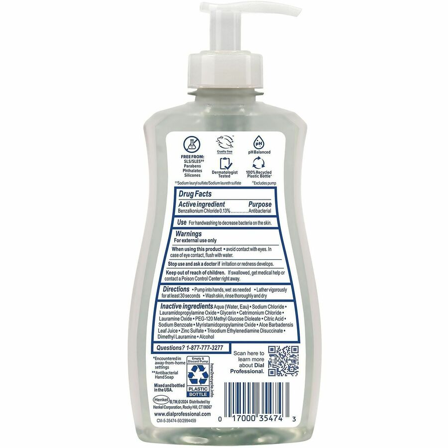 35476 Dial® Professional Scent-Free Sensitive Skin Antibacterial Liquid Hand Soap, 11oz Pump Bottle, 12 per case — FREE SHIPPING*