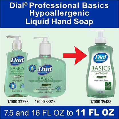 35488 Dial® Professional Basics Hypoallergenic LIQUID Hand Soap, 11 oz Pump Bottle, 12 per case — FREE SHIPPING*