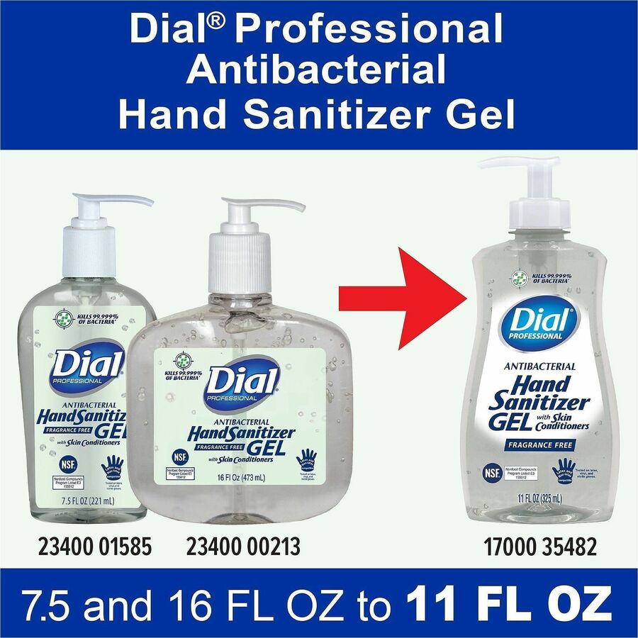 35482 Dial® Professional Antibacterial Gel Hand Sanitizer, E3, Fragrance Free, 11 oz Pump Bottle, 12 per case — FREE SHIPPING*