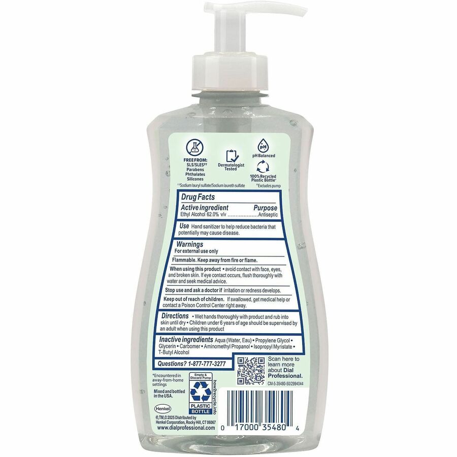 35482 Dial® Professional Antibacterial Gel Hand Sanitizer, E3, Fragrance Free, 11 oz Pump Bottle, 12 per case — FREE SHIPPING*