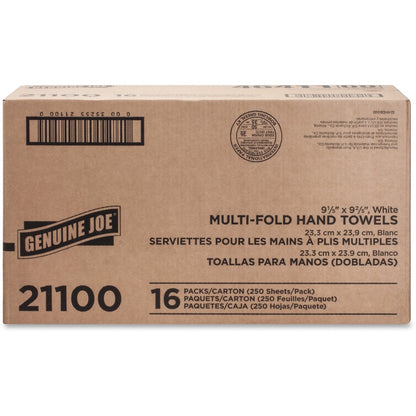 21100 Genuine Joe Multifold Towels, 1 Ply, 9.20" x 9.40" Sheet, White, 4000 per case — FREE SHIPPING*