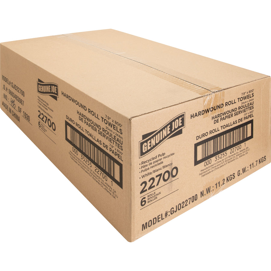 22700 Genuine Joe® Universal Hard Wound Roll Towel, White, 800' roll, 6 per case — FREE SHIPPING*