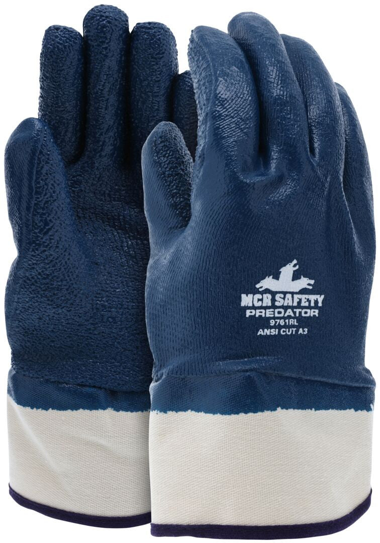 9761R MCR Safety Predator® Fully Rough Nitrile Coated Work Gloves w/Safety Cuff, ANSI Cut: A3, Jersey Lined, Treated with ActiFresh®, Blue/White, 6 dozen per case — FREE SHIPPING*