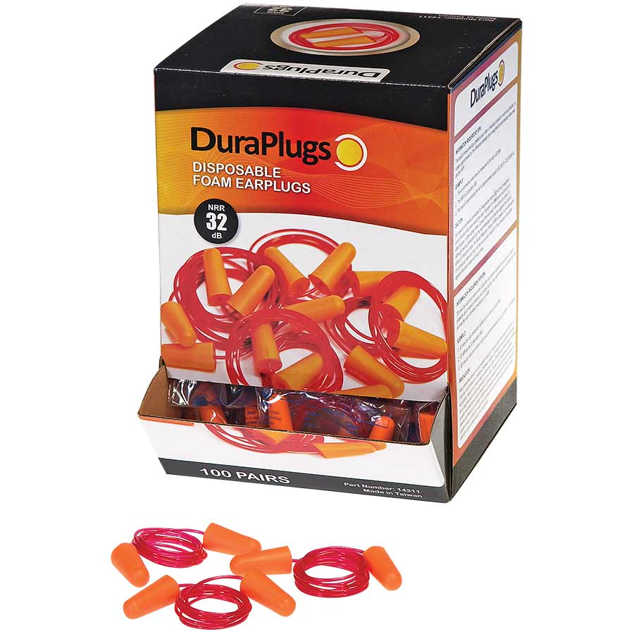 Orange Foam PU Ear Plugs, Corded, NRR 32 dB - 100 pair per box — FREE SHIPPING*