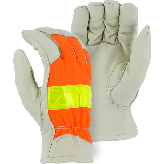1951 Majestic Winter Lined Cowhide Drivers Glove with Hi-Viz Back — 12 Pairs or 60 Pairs — FREE SHIPPING*