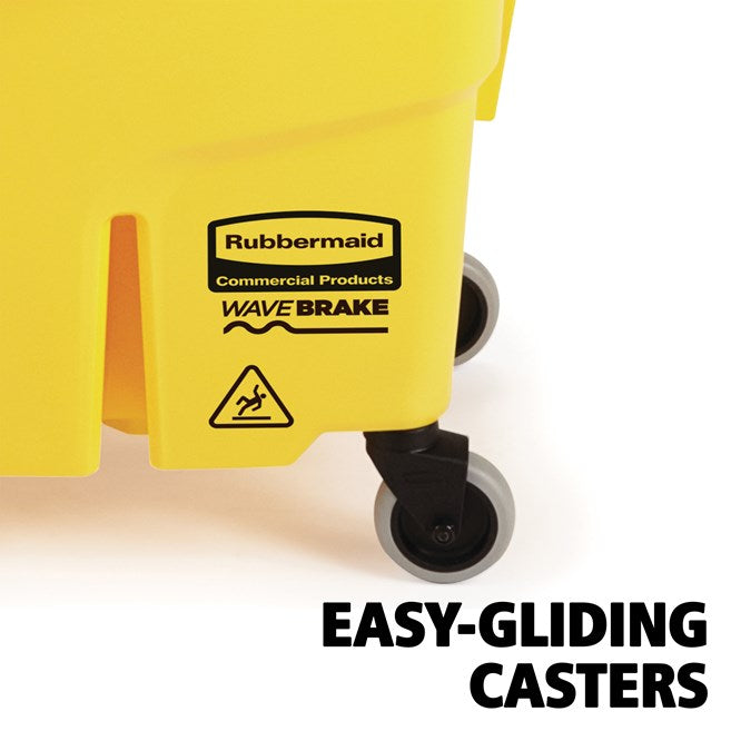 Rubbermaid WaveBrake® 2.0 Mop Bucket with Side-Press Wringer, 35 qt, Plastic, Yellow - 1/ea