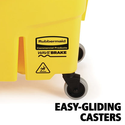 Rubbermaid WaveBrake® 2.0 Mop Bucket with Side-Press Wringer, 35 qt, Plastic, Yellow - 1/ea