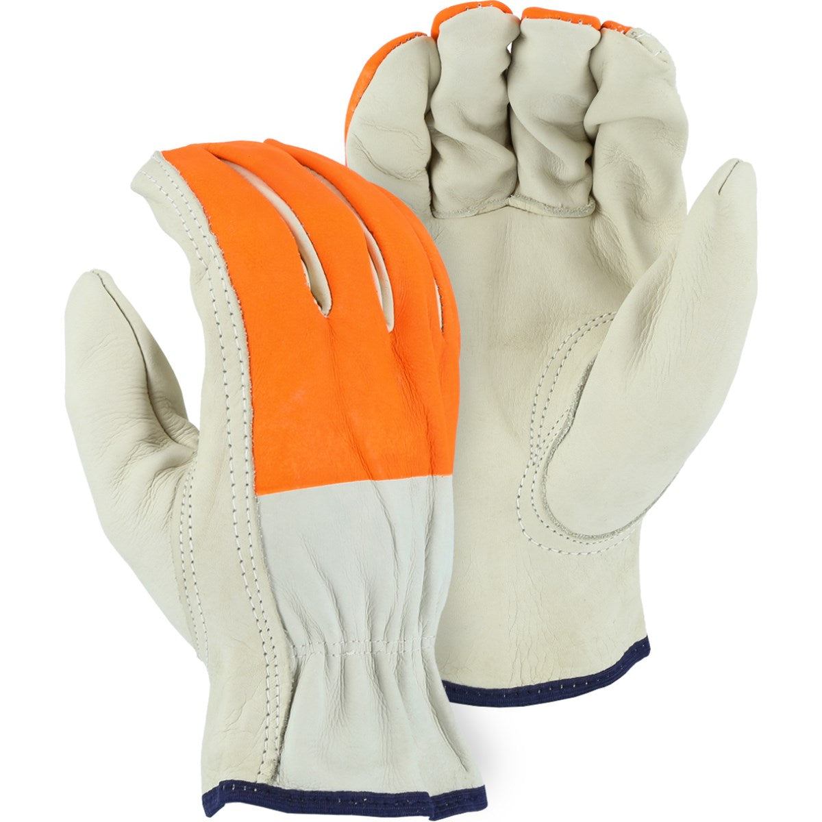 2510HOS Majestic Cowhide Drivers Glove with Hi-Viz Printed Fingers — 12 Pairs or 120 Pairs — FREE SHIPPING*