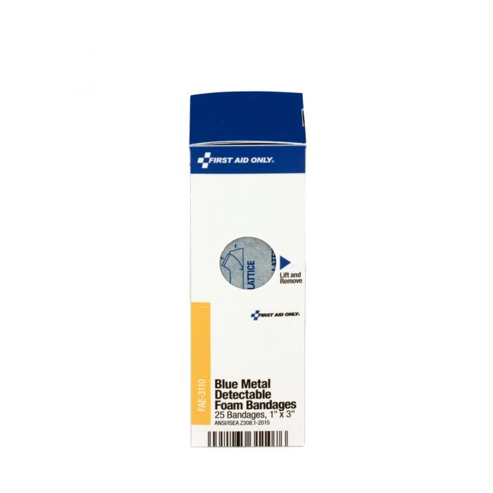 FAE-3110 SmartCompliance First Aid Kit Refill, Blue Foam Metal Detectable Adhesive Bandages, 1" x 3" - 25/bx