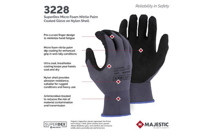 3228 Majestic SuperDex® Micro Foam Nitrile Palm Coated Glove — 12 Pairs or 144 Pairs — FREE SHIPPING*