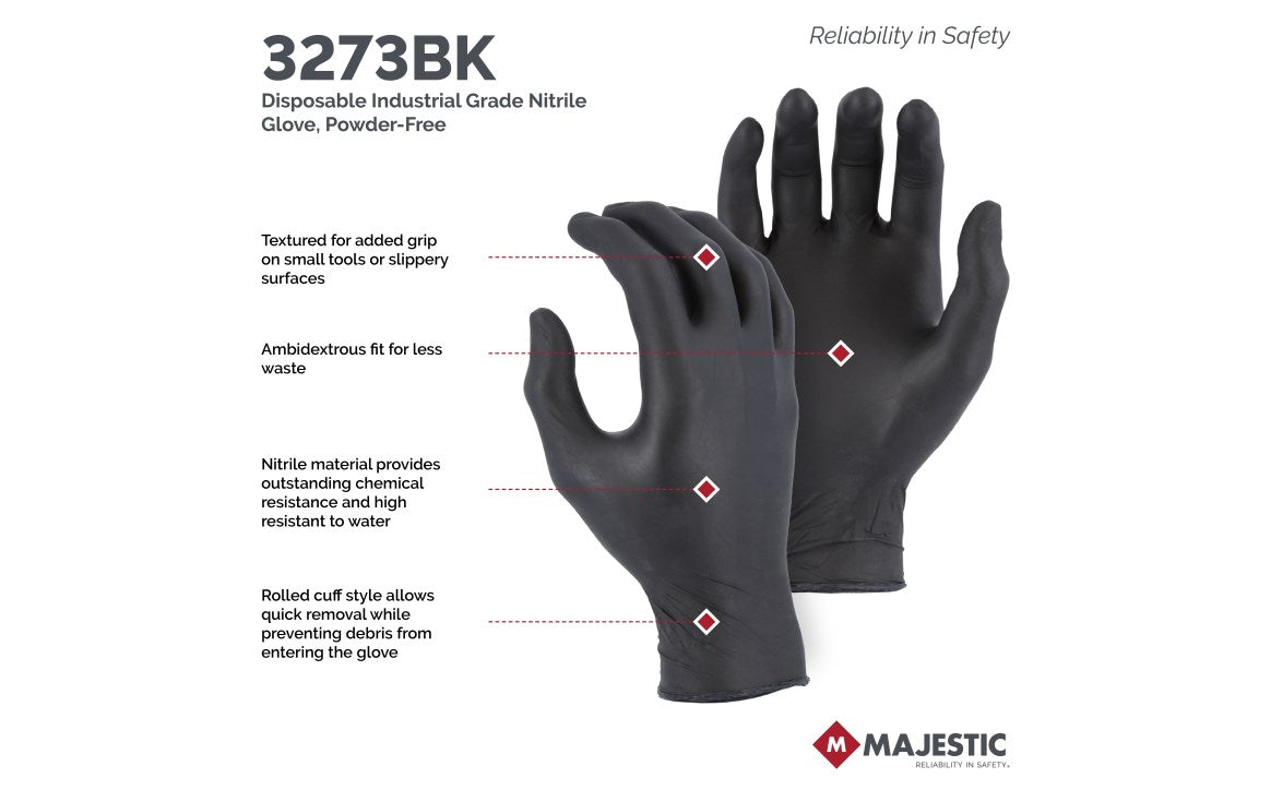 3273BK Majestic Disposable Industrial Grade 4 MIL Nitrile Glove — 1 Box or 10 Boxes — FREE SHIPPING*