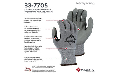 33-7705 Majestic Cut-Less® with Korplex® w Polyurethane Palm, A7 — 12 Pairs or 120 Pairs — FREE SHIPPING*