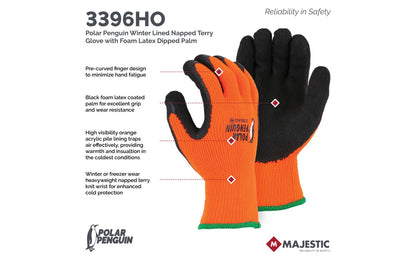 3396BK Majestic Polar Penguin® Winter Lined Glove w Foam Latex Palm — 12 Pairs or 144 Pairs — FREE SHIPPING*