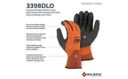3398DLO Majestic Winter Lined Nylon w Closed-Cell Sandy Latex Palm — 12 Pairs or 144 Pairs — FREE SHIPPING*