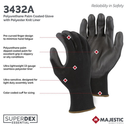 3434A Majestic Polyurethane Palm Coated on Knit Polyester Liner — 12 Pairs or 240 Pairs — FREE SHIPPING*