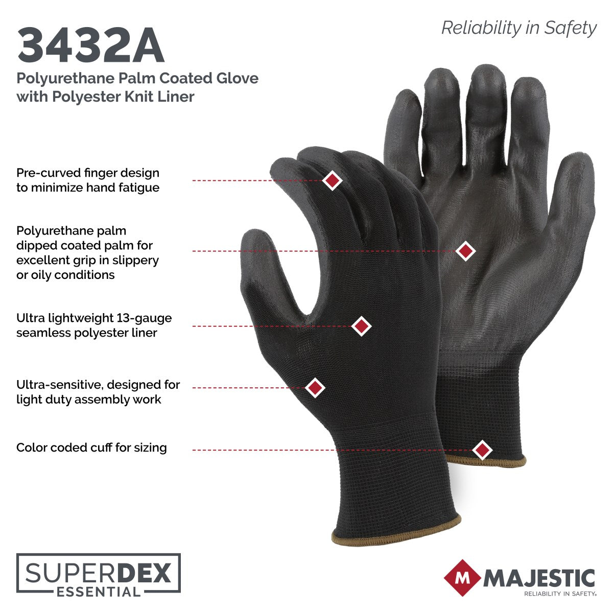 3432A Majestic Seamless Knit Palm C — 12 Pairs or 240 Pairs — FREE SHIPPING*