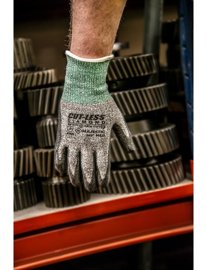 3437 Majestic Cut-Less Dyneema Glove with Polyurethane Palm, 13g, ANSI A3 — 12 Pairs or 120 Pairs — FREE SHIPPING*